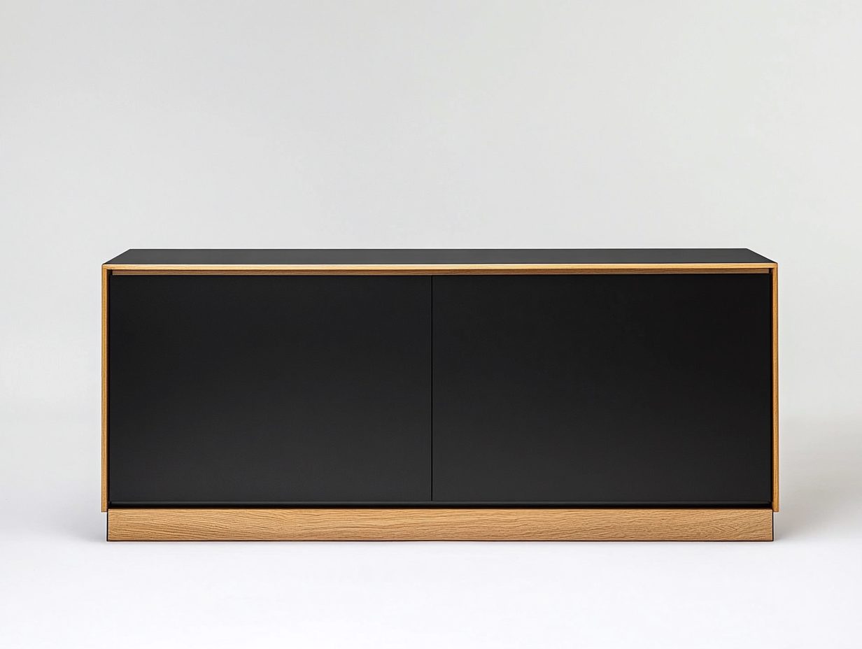 Meuble TV bois noir mat et chêne clair 160×40×60 cm – design moderne avec espace de rangement-Habitatoliq