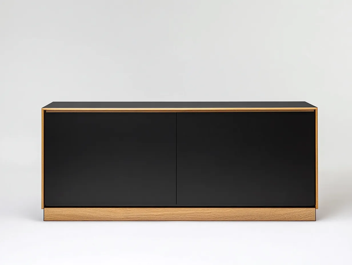 Meuble TV bois noir mat et chêne clair 160×40×60 cm – design moderne avec espace de rangement-Habitatoliq