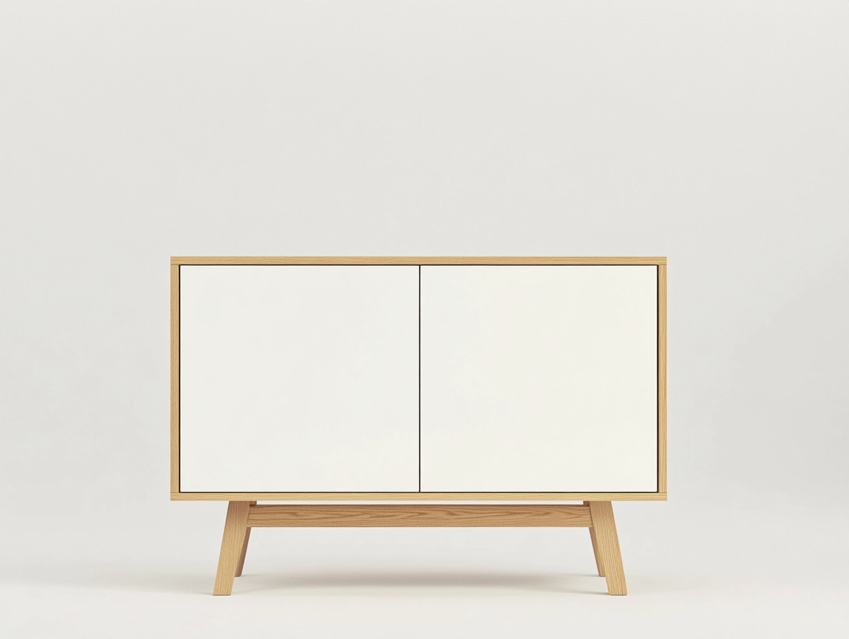 Meuble TV bois clair et blanc 140x40x75 cm – style scandinave – avec espace de rangement-Habitatoliq
