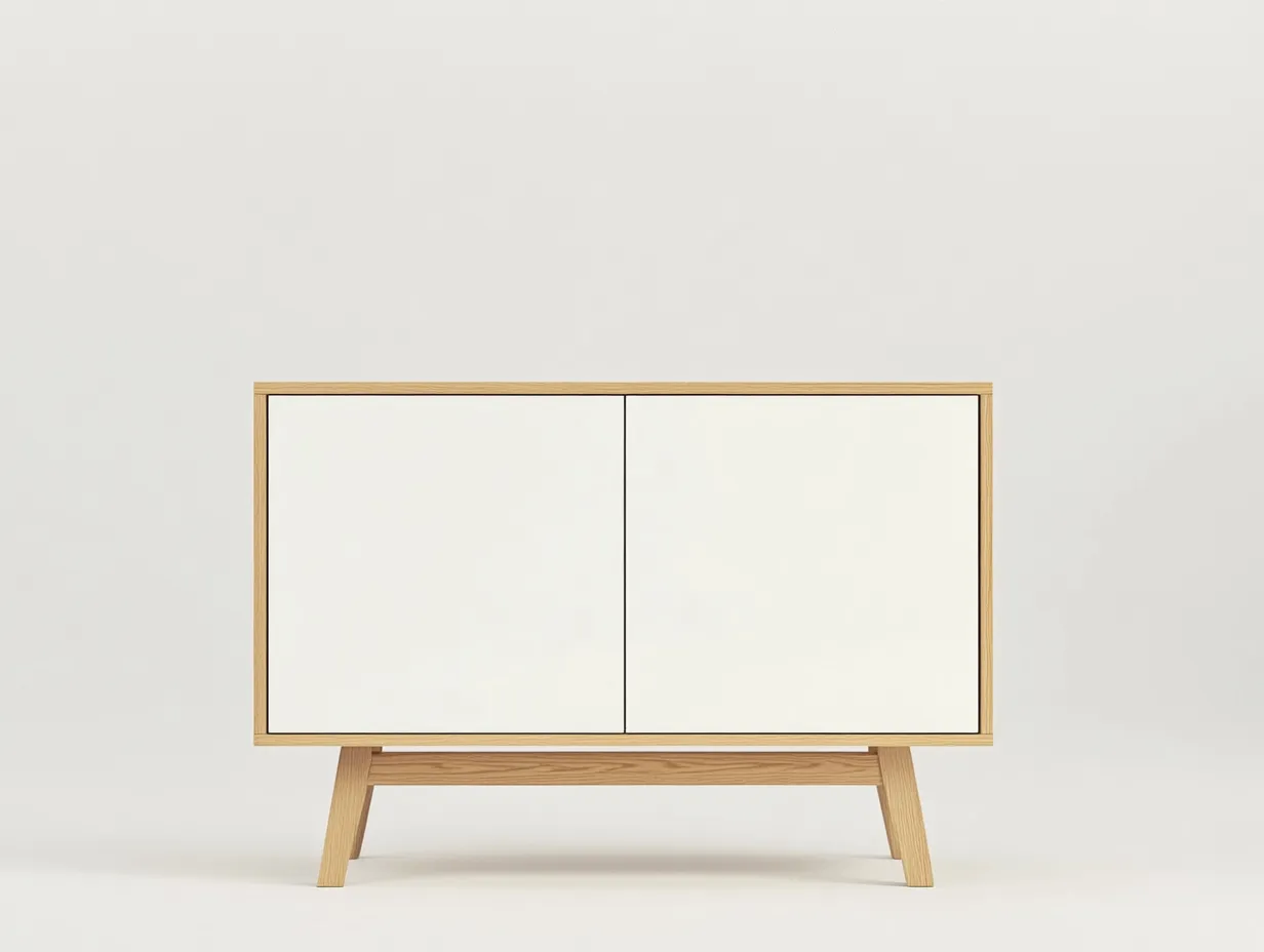 Meuble TV bois clair et blanc 140x40x75 cm – style scandinave – avec espace de rangement-Habitatoliq