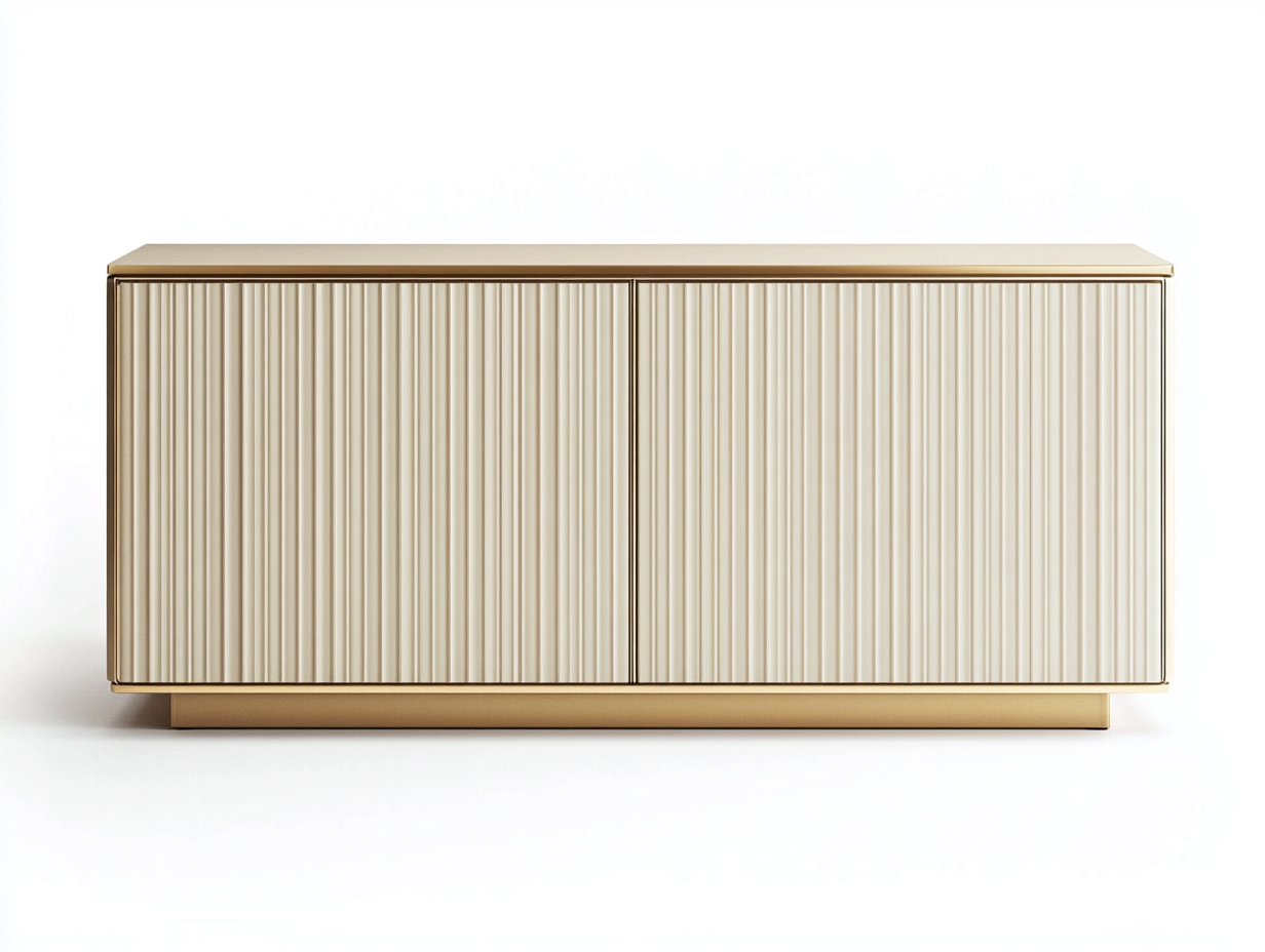 Meuble TV en bois 160×40×70 cm – beige et doré – avec espace de rangement-Habitatoliq