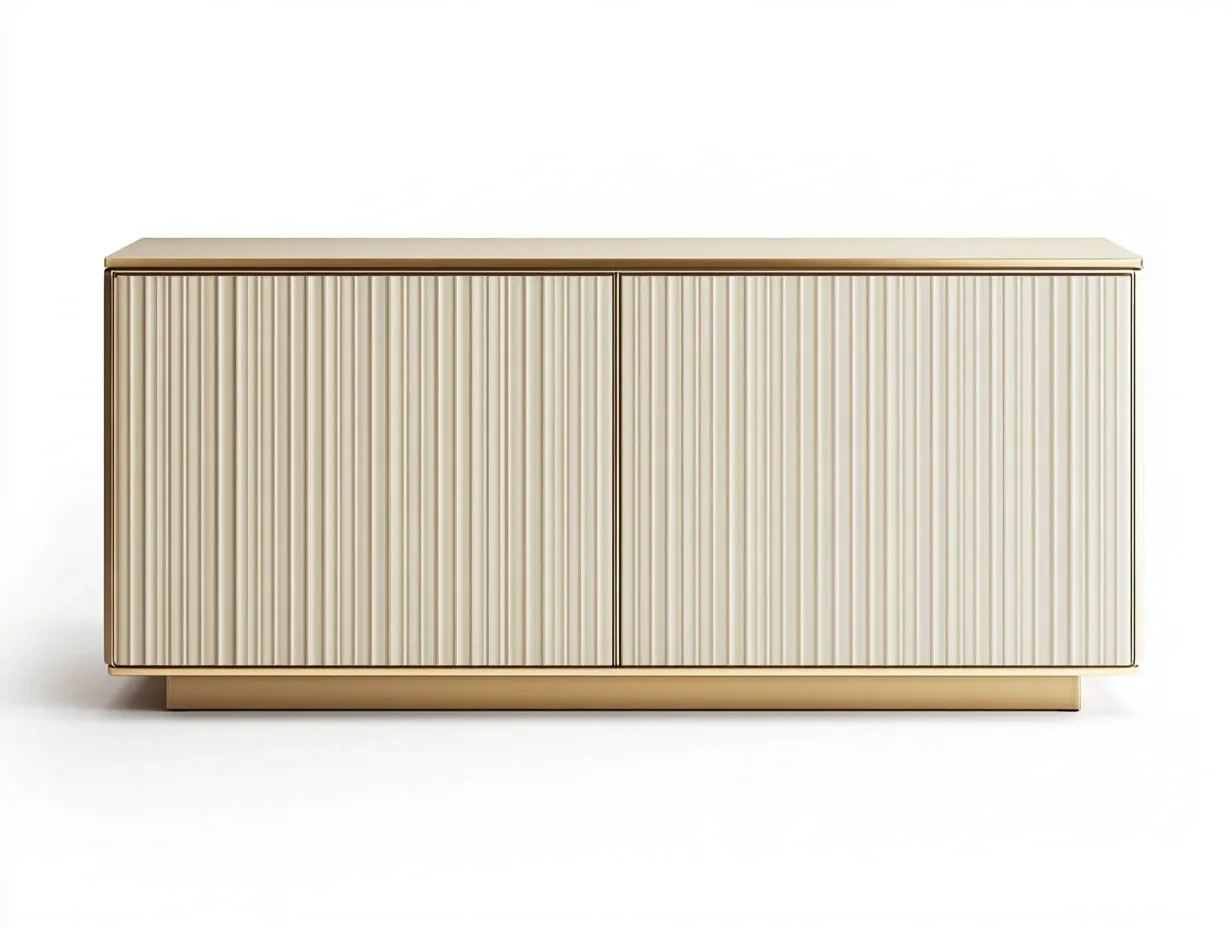 Meuble TV en bois 160×40×70 cm – beige et doré – avec espace de rangement-Habitatoliq