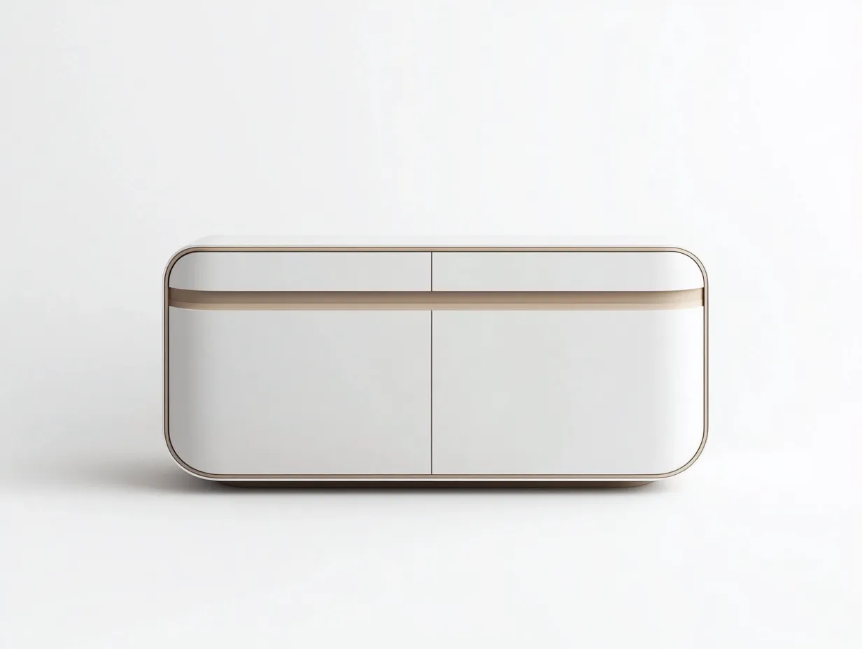 Meuble TV en bois 145×42×55 cm – blanc et couleur chêne clair – avec espace de rangement-Habitatoliq