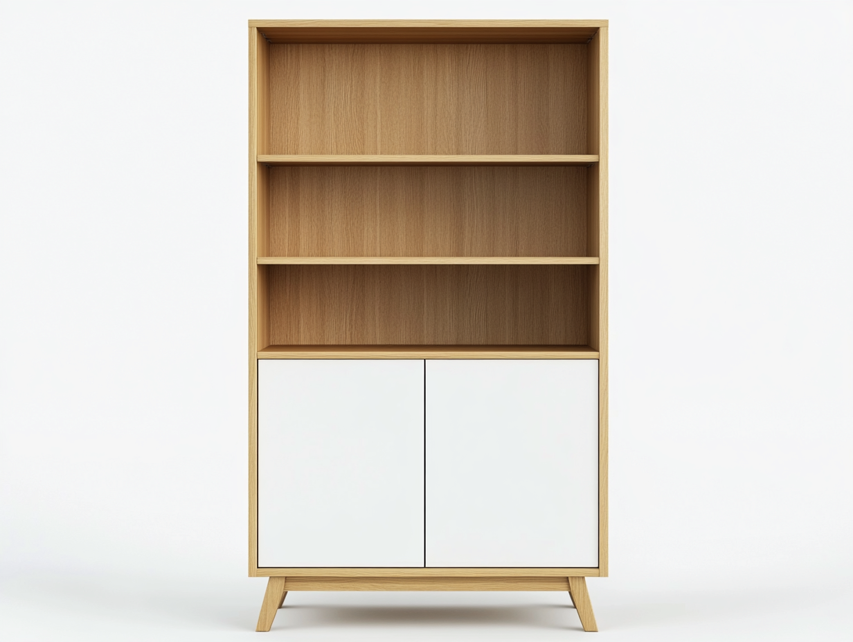 Bibliothèque en bois 110×35×175 cm – chêne clair et blanc – style scandinave avec espace de rangement-Habitatoliq
