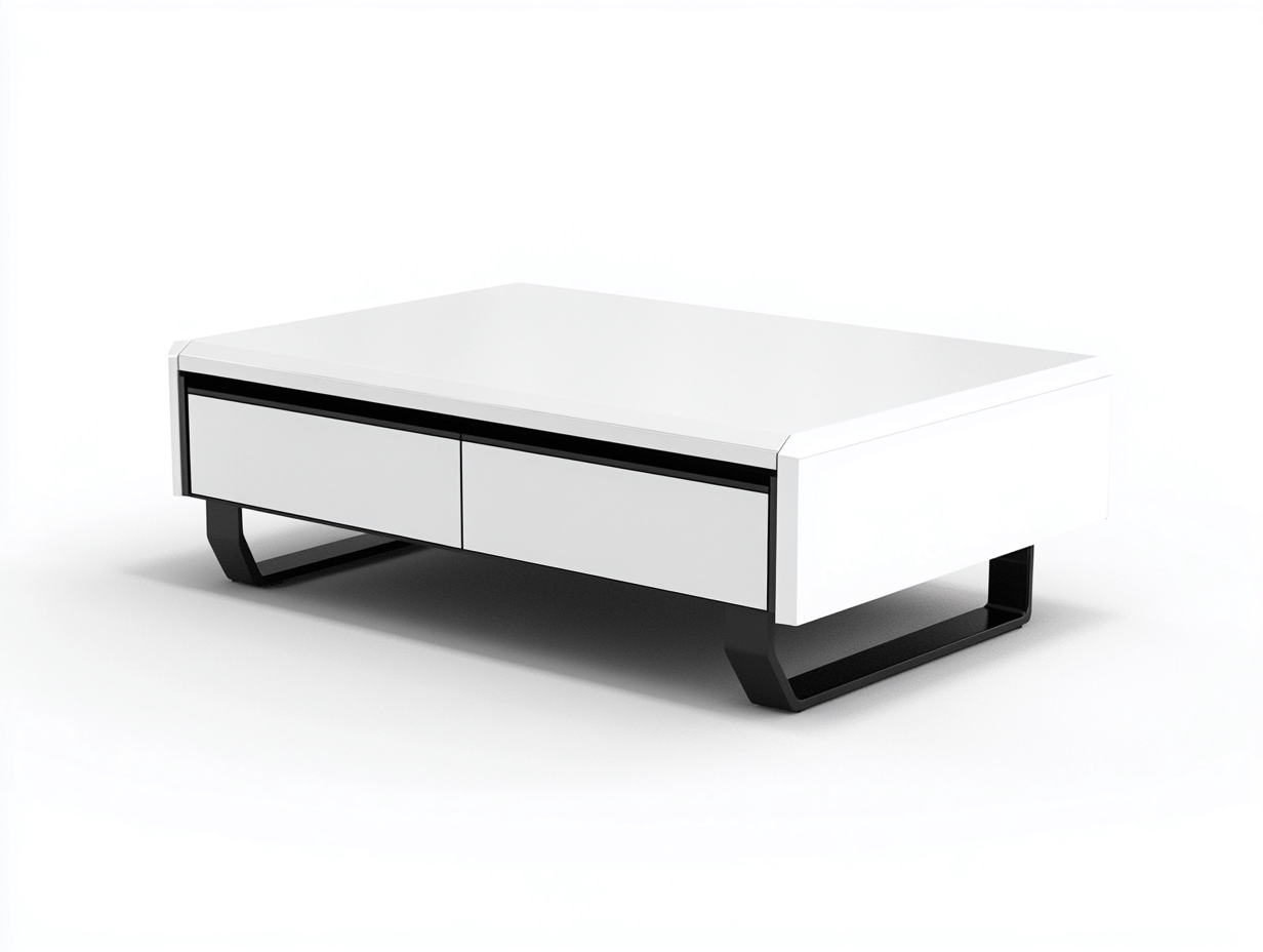 Table basse avec rangements 110×60×40 cm – blanc/noir – design moderne-Habitatoliq