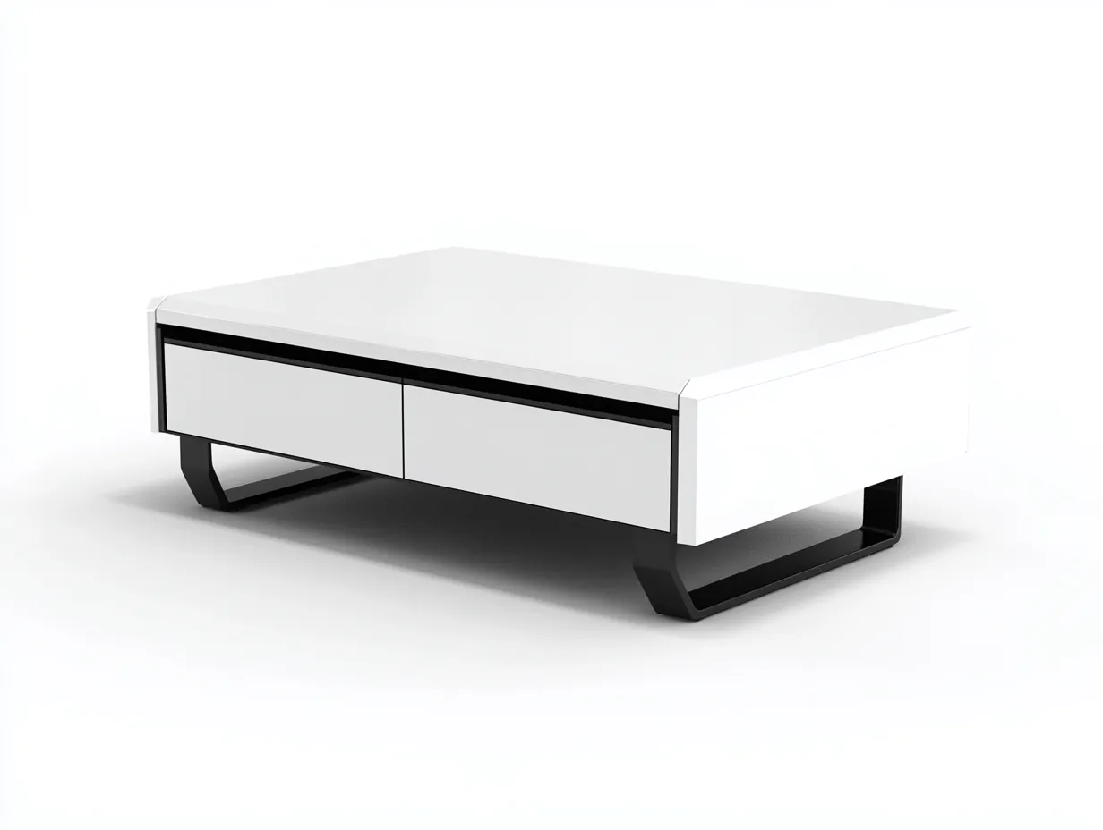 Table basse avec rangements 110×60×40 cm – blanc/noir – design moderne-Habitatoliq