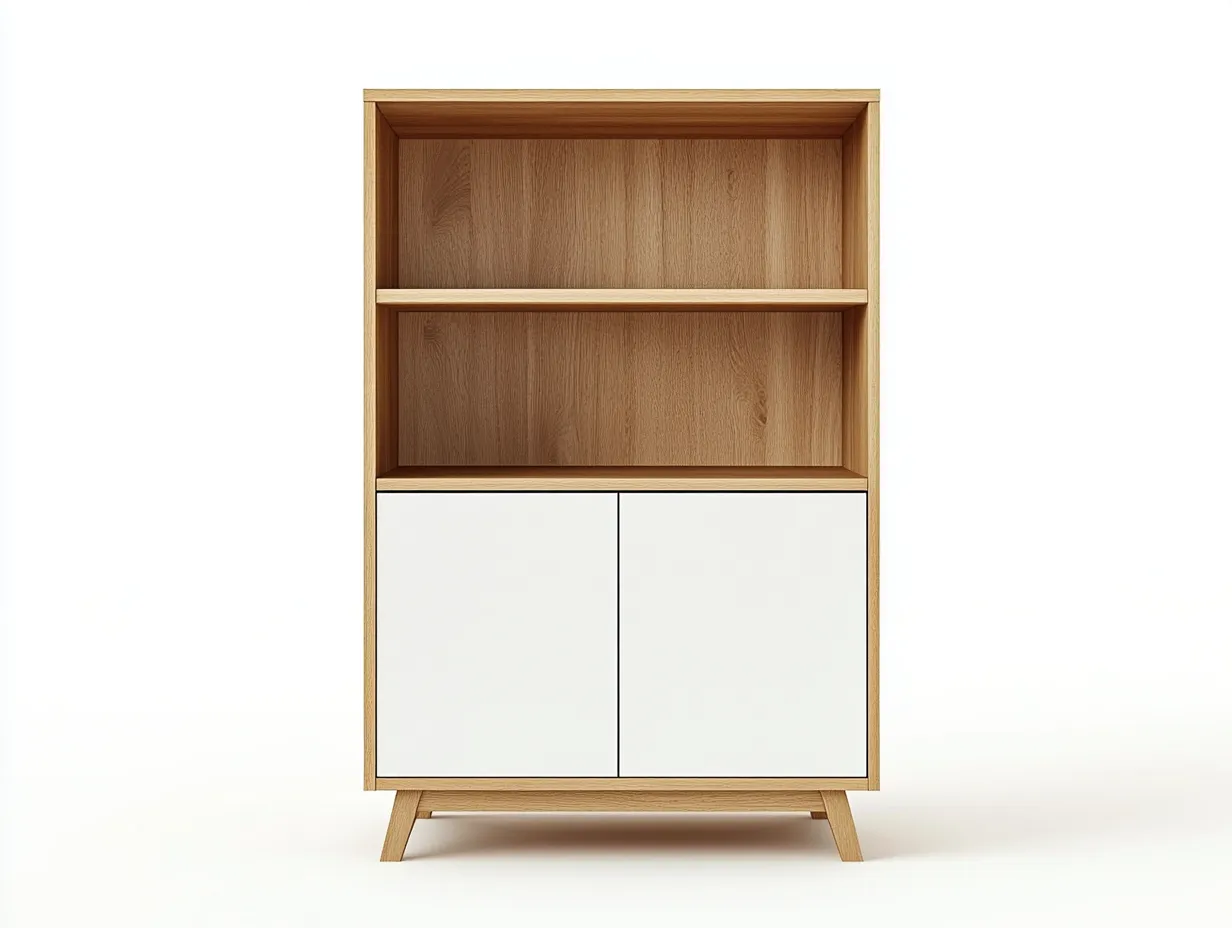 Bibliothèque en bois 100×35×150 cm – chêne clair/blanc – style scandinave avec espace de rangement-Habitatoliq