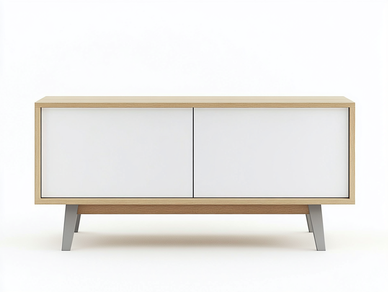 Meuble TV en bois 150×40×60 cm – blanc et chêne clair – avec espace de rangement-Habitatoliq