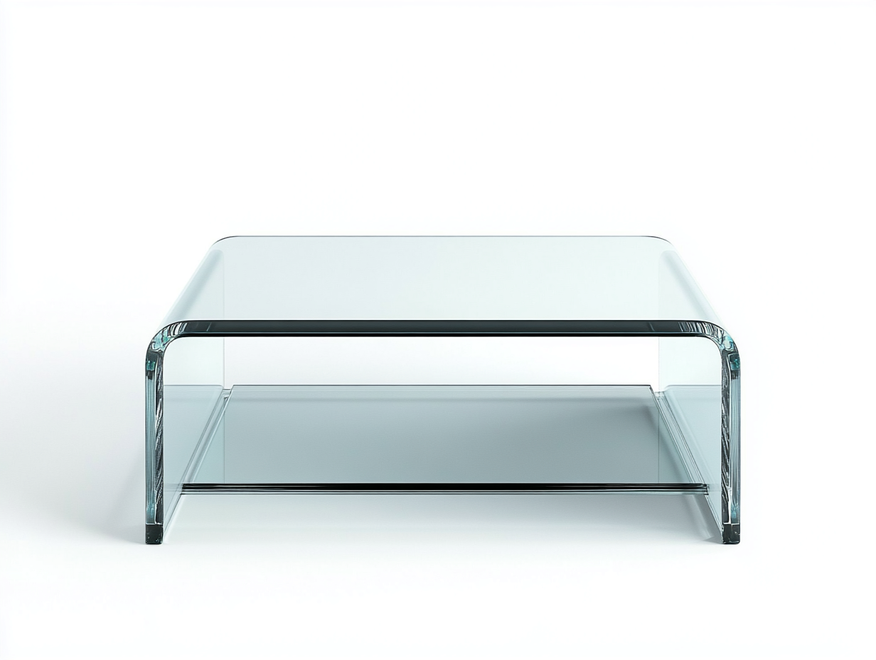 Table basse en verre trempé 105x60x42 cm – transparent – design courbé avec étagère intégrée-Habitatoliq