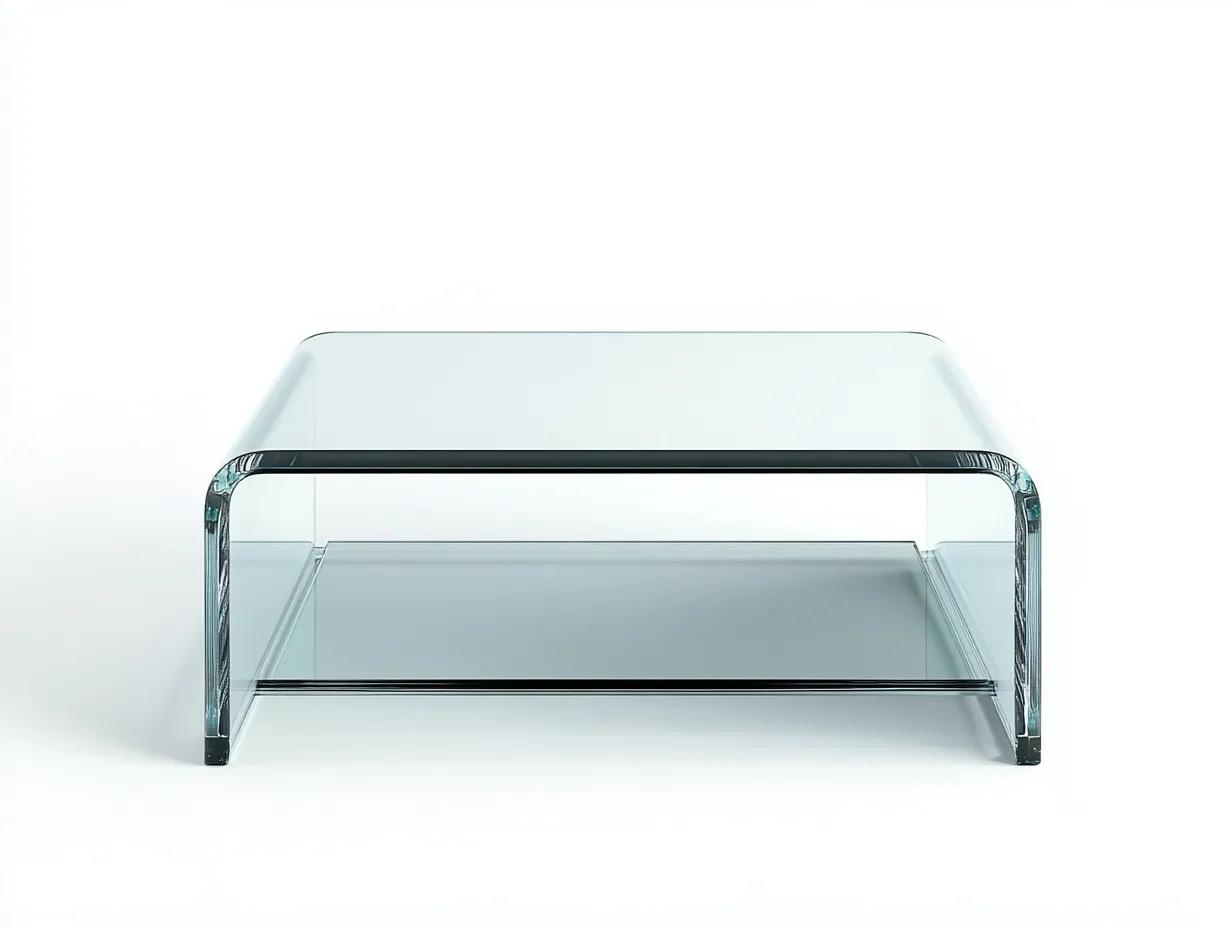 Table basse en verre trempé 105x60x42 cm – transparent – design courbé avec étagère intégrée-Habitatoliq