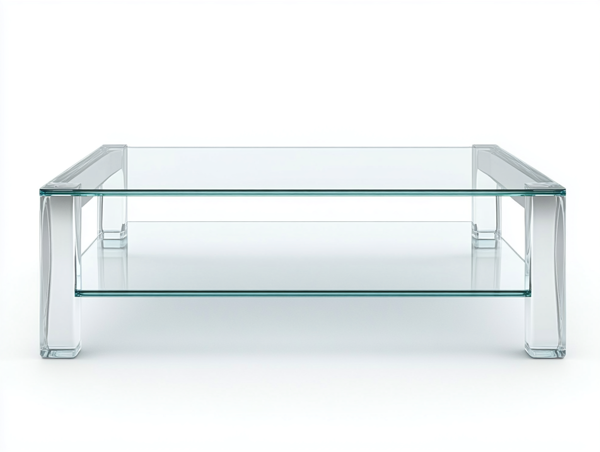 Table basse en verre trempé 110x60x42 cm – transparent – structure solide avec étagère-Habitatoliq