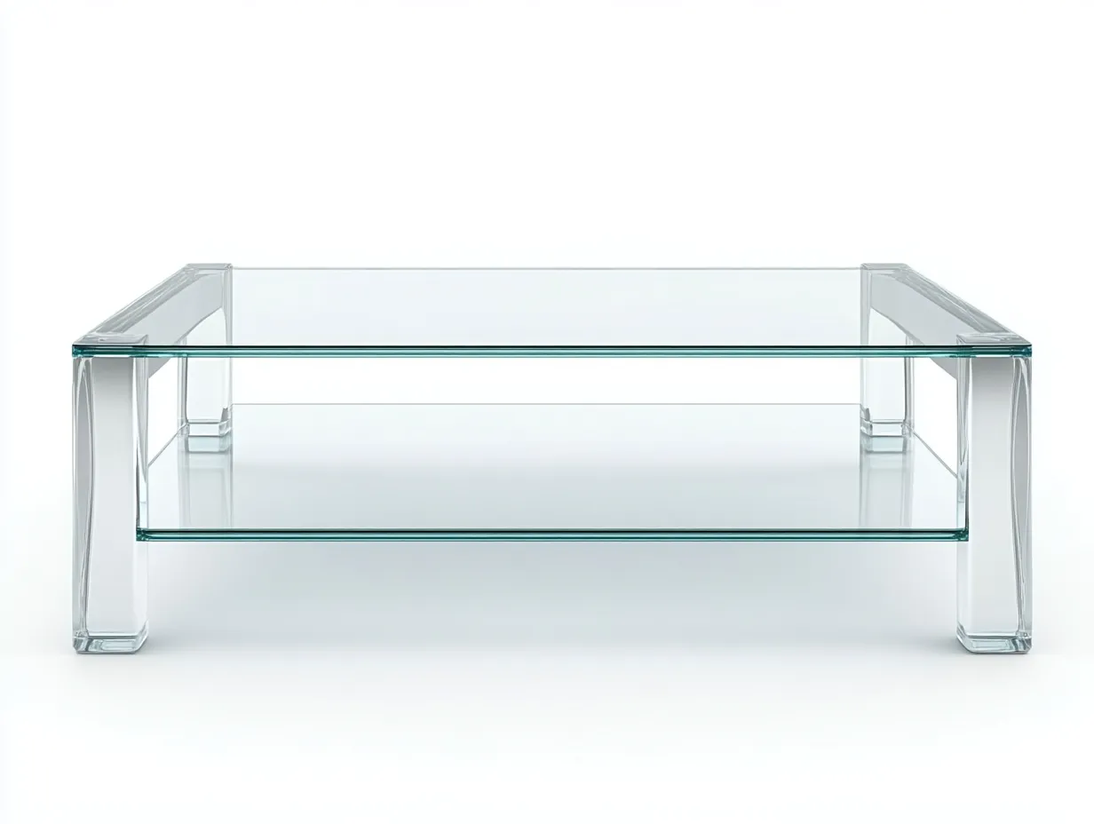 Table basse en verre trempé 110x60x42 cm – transparent – structure solide avec étagère-Habitatoliq
