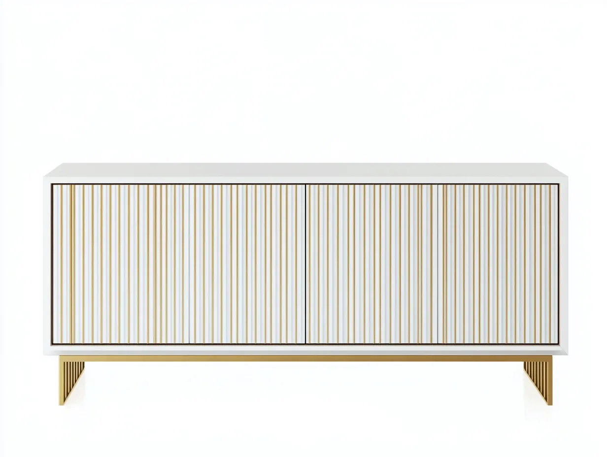 Meuble TV en bois 160×40×70 cm – blanc et doré – avec espace de rangement-Habitatoliq
