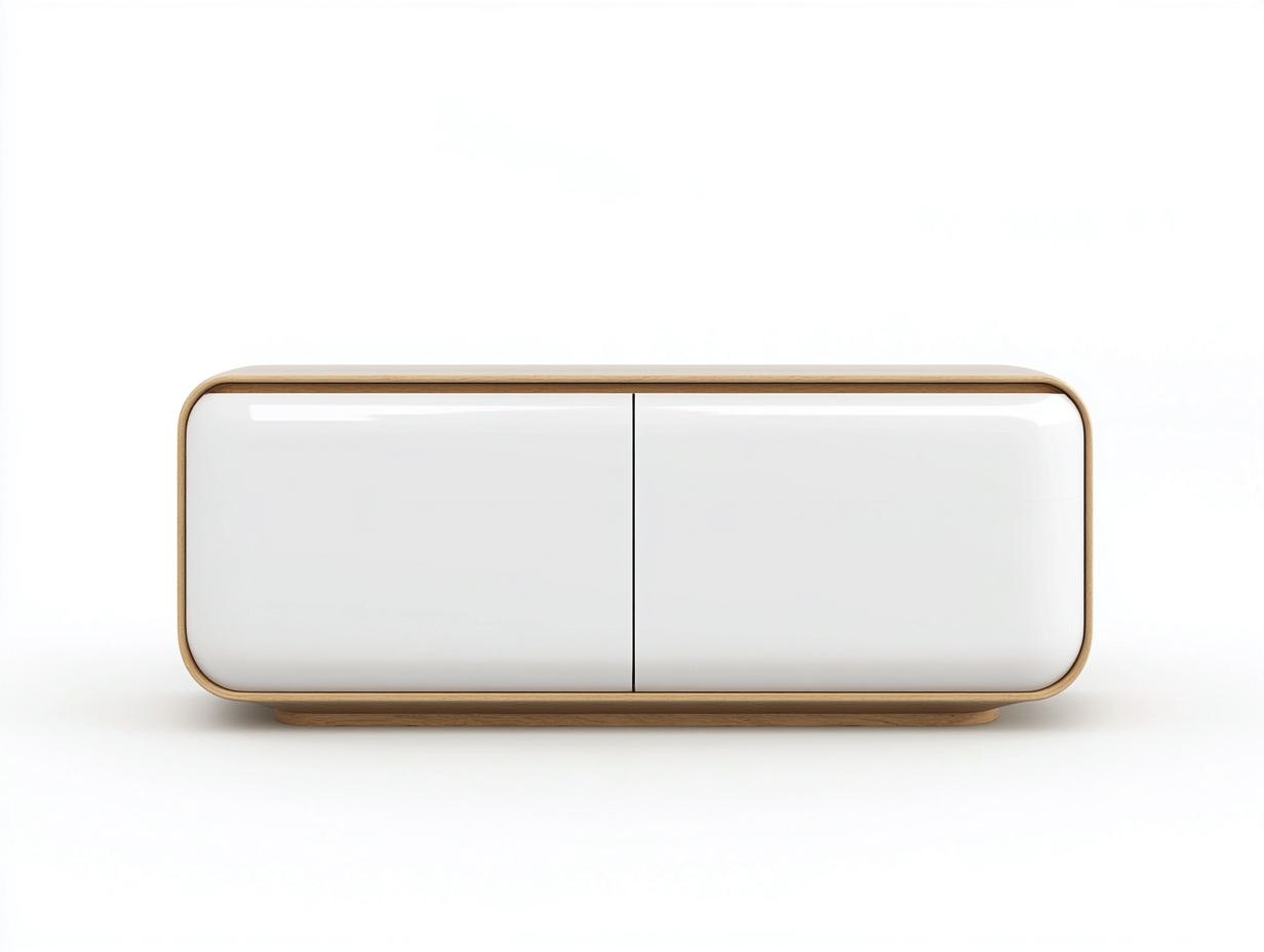 Meuble TV en bois 145×42×55 cm – blanc et couleur chêne clair – avec espace de rangement-Habitatoliq