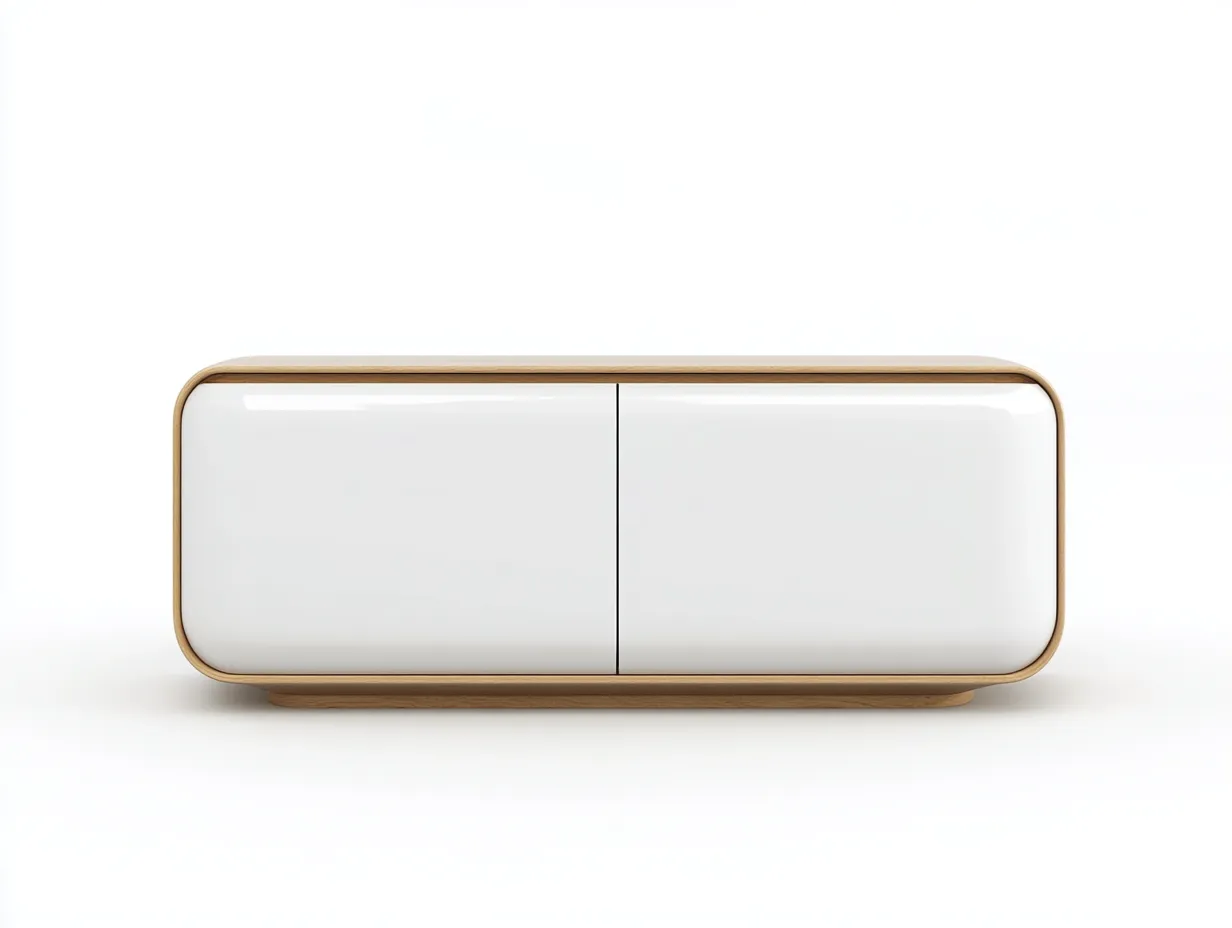 Meuble TV en bois 145×42×55 cm – blanc et couleur chêne clair – avec espace de rangement-Habitatoliq