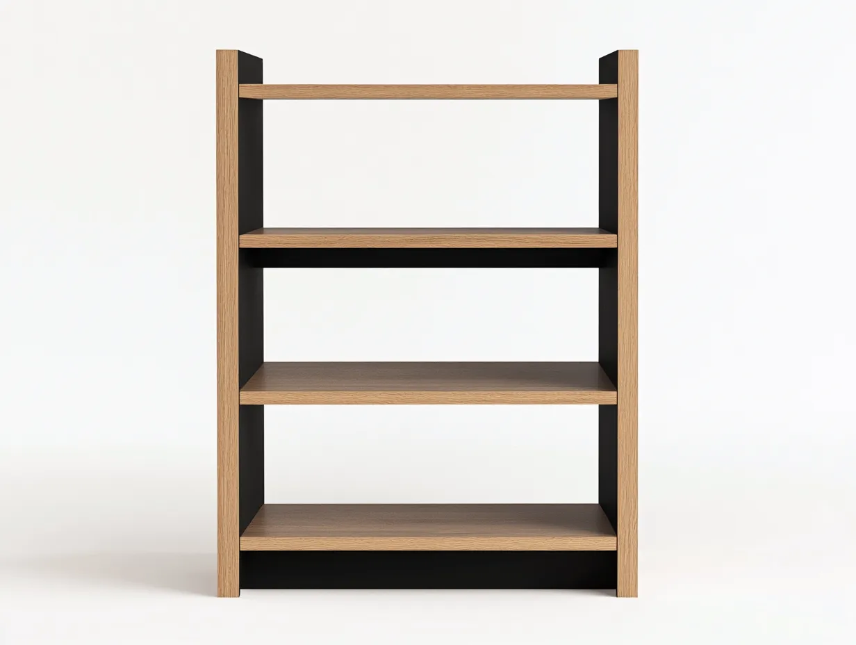 Étagère en bois 80×35×165 cm – chêne clair et noir – style moderne avec espace de rangement-Habitatoliq