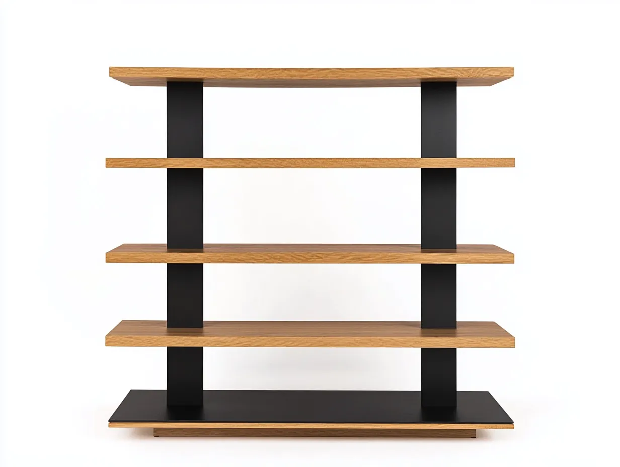 Étagère en bois et métal 100×35×160 cm – chêne clair/noir – design moderne avec espace de rangement-Habitatoliq