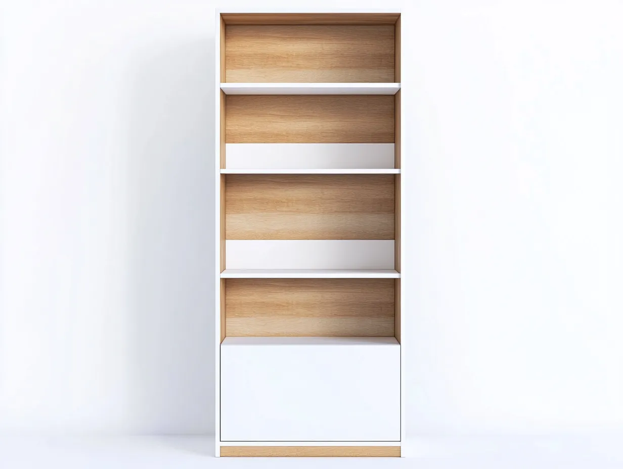 Bibliothèque chêne et blanc 80×35×190 cm – design contemporain – avec espace de rangement ouvert-Habitatoliq