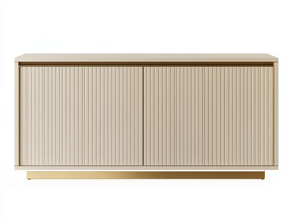 Meuble TV en bois 160×40×70 cm – beige et doré – avec espace de rangement-Habitatoliq