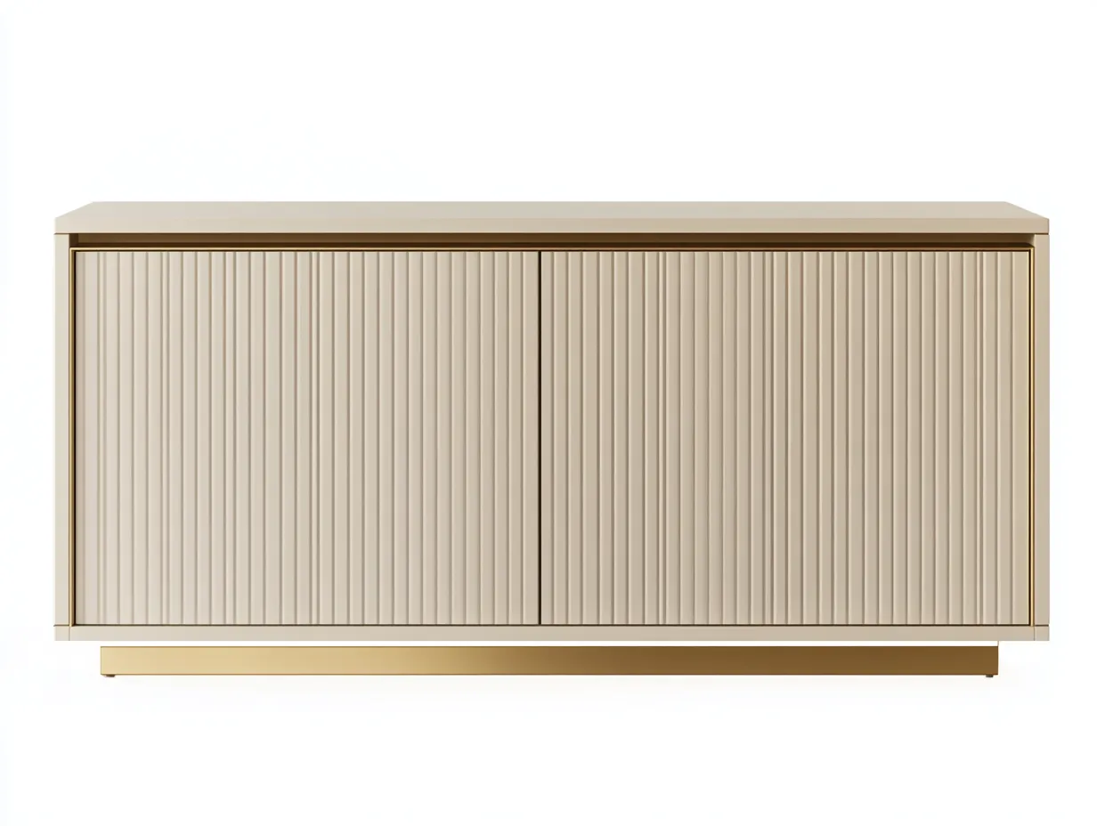 Meuble TV en bois 160×40×70 cm – beige et doré – avec espace de rangement-Habitatoliq