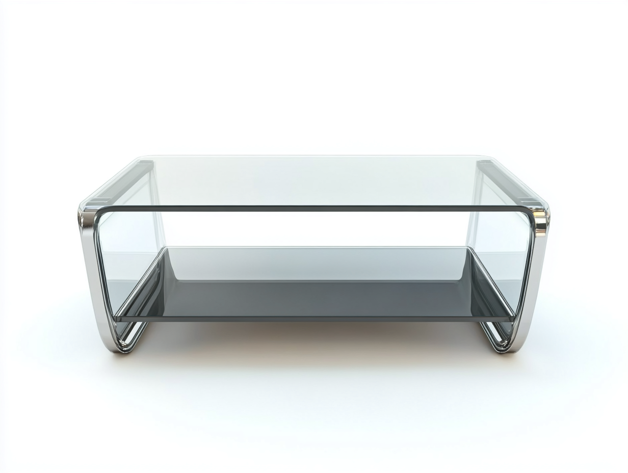 Table basse rectangulaire 115×60×42 cm – verre transparent et tablette inférieure grise – structure chromée design contemporain-Habitatoliq