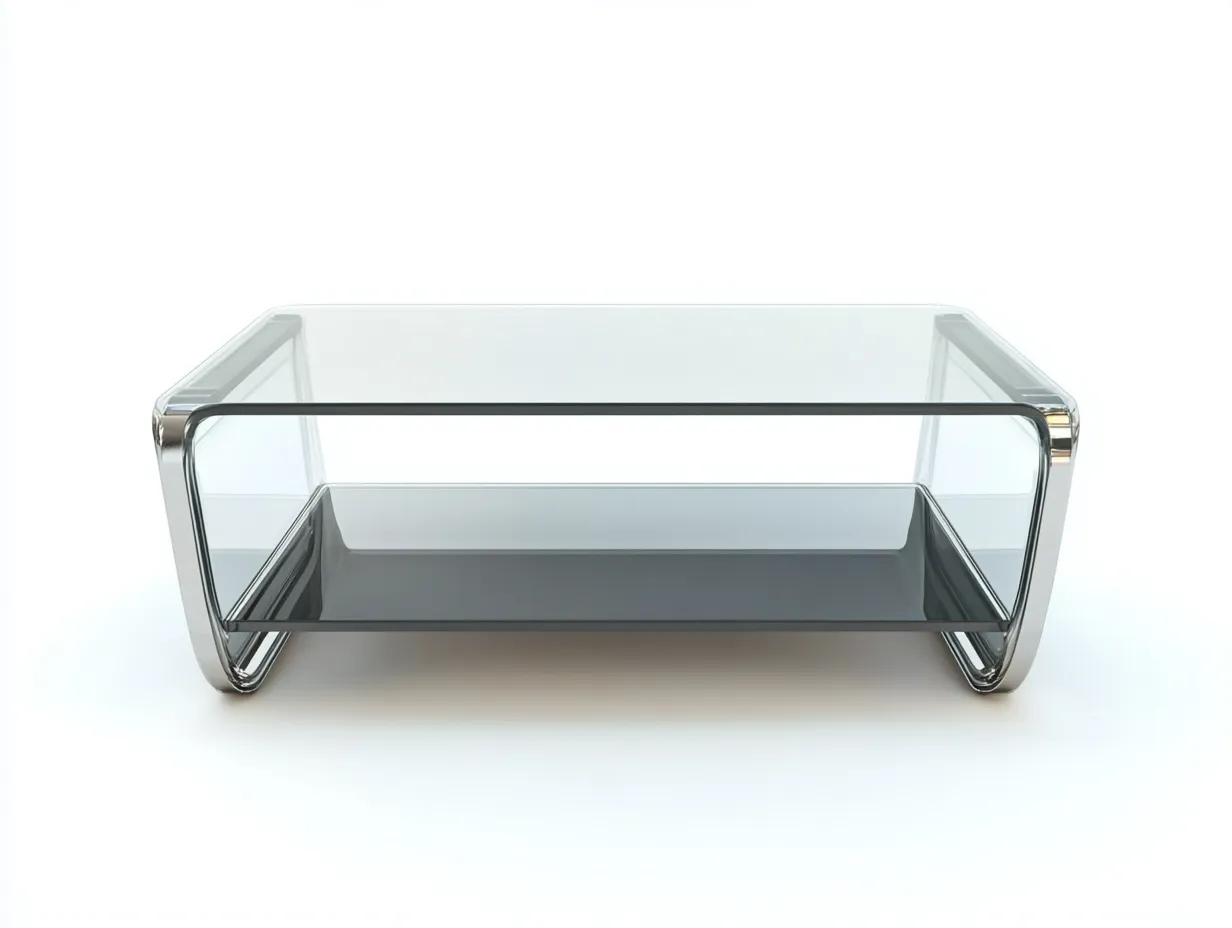 Table basse rectangulaire 115×60×42 cm – verre transparent et tablette inférieure grise – structure chromée design contemporain-Habitatoliq