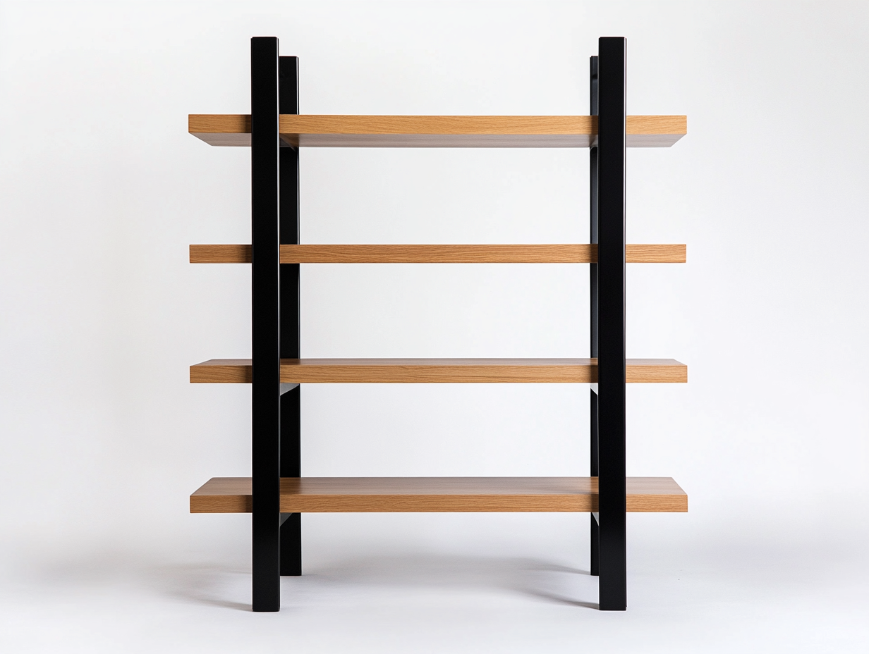 Étagère moderne en bois et métal 100×35×130 cm – chêne clair et noir – structure ouverte-Habitatoliq