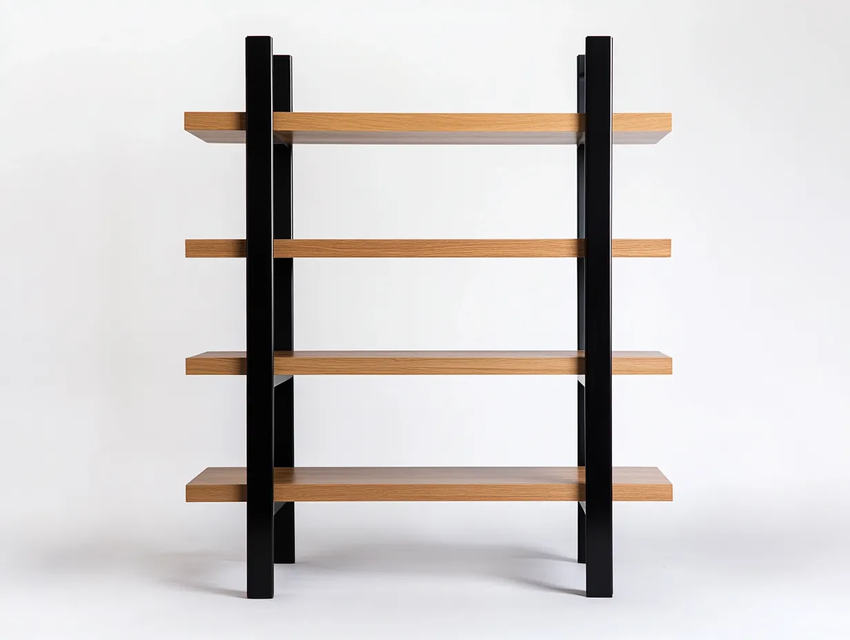 Étagère moderne en bois et métal 100×35×130 cm – chêne clair et noir – structure ouverte-Habitatoliq