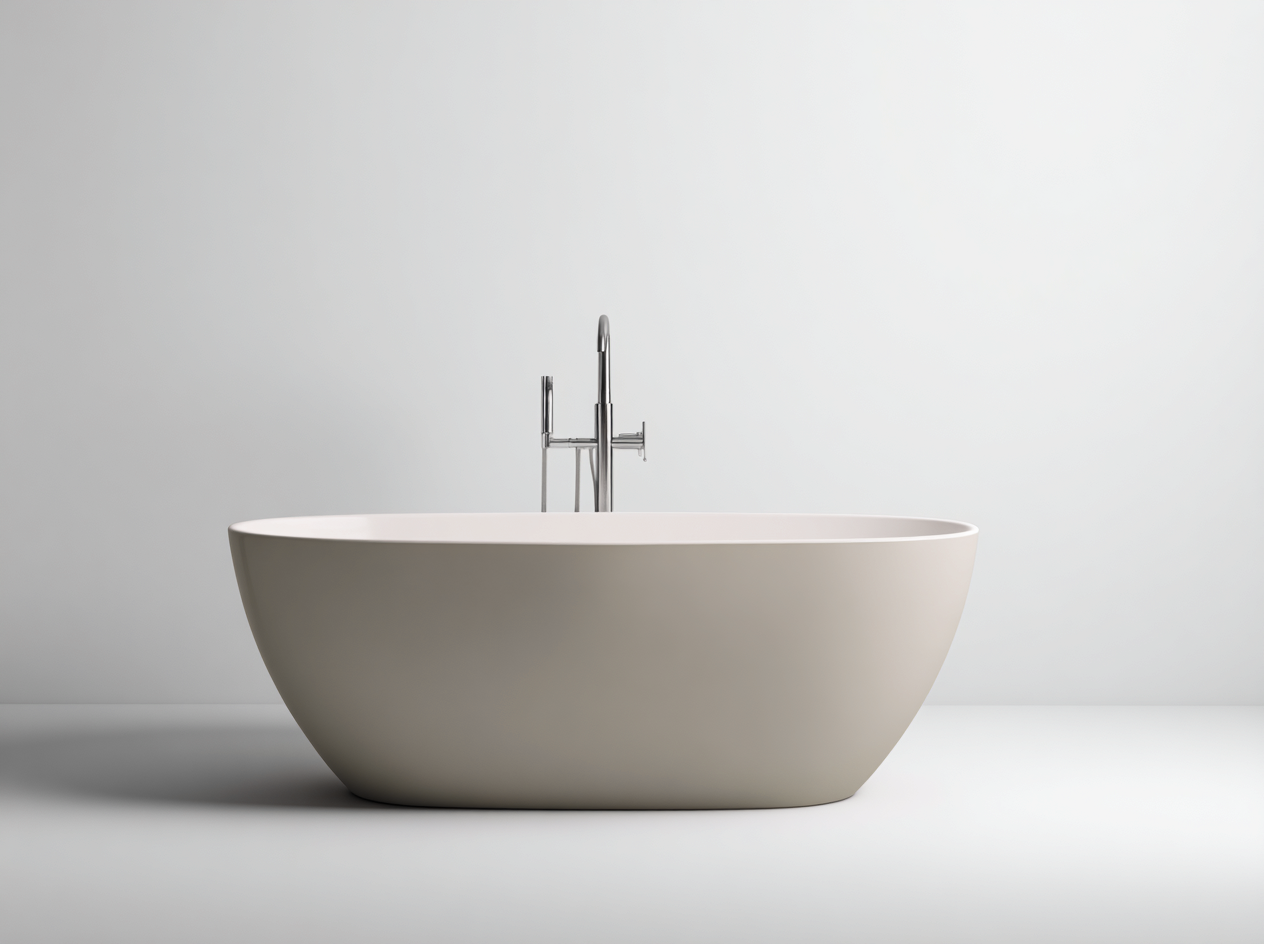 Baignoire autoportante acrylique 175×85×60 cm – beige clair – design ovale contemporain-Habitatoliq