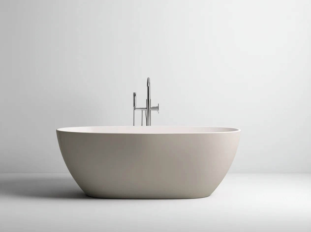 Baignoire autoportante acrylique 175×85×60 cm – beige clair – design ovale contemporain-Habitatoliq