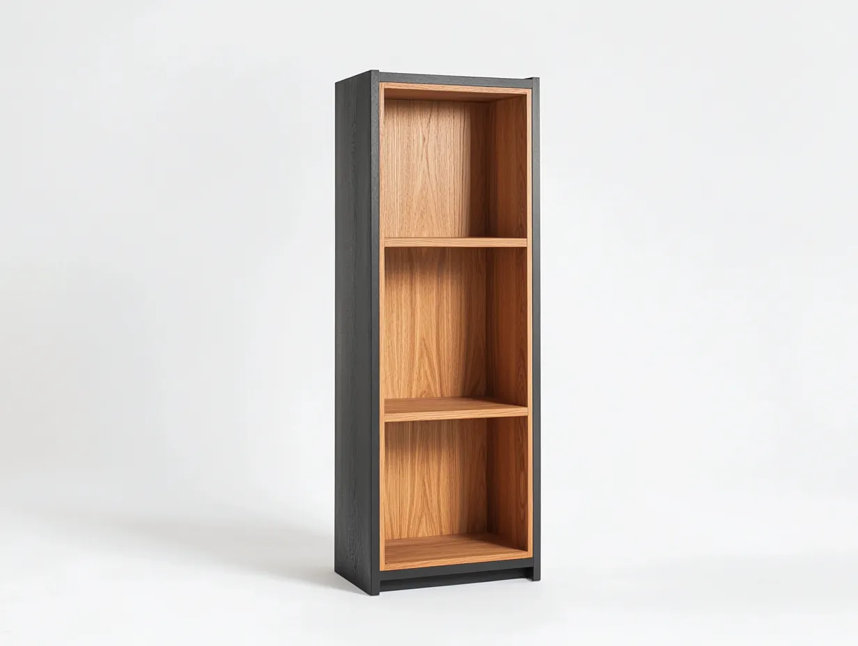 Bibliothèque en bois 60x35x160 cm - chêne et gris foncé - design moderne avec espace de rangement ouvert-Habitatoliq