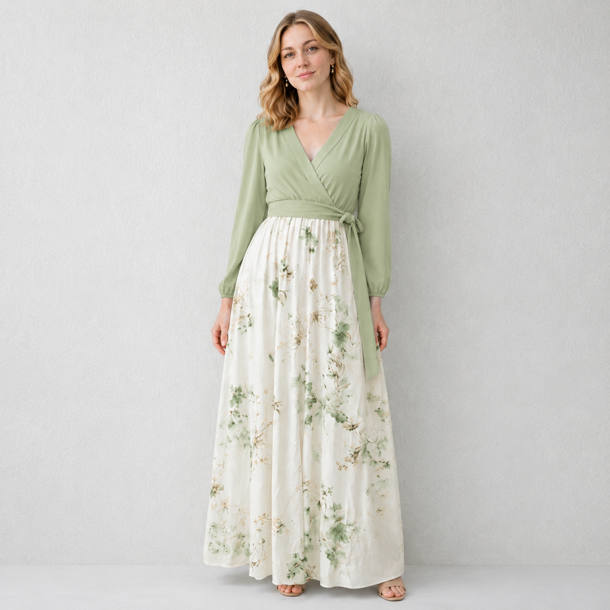 Floral wrap maxi dress soft skirt drape detail