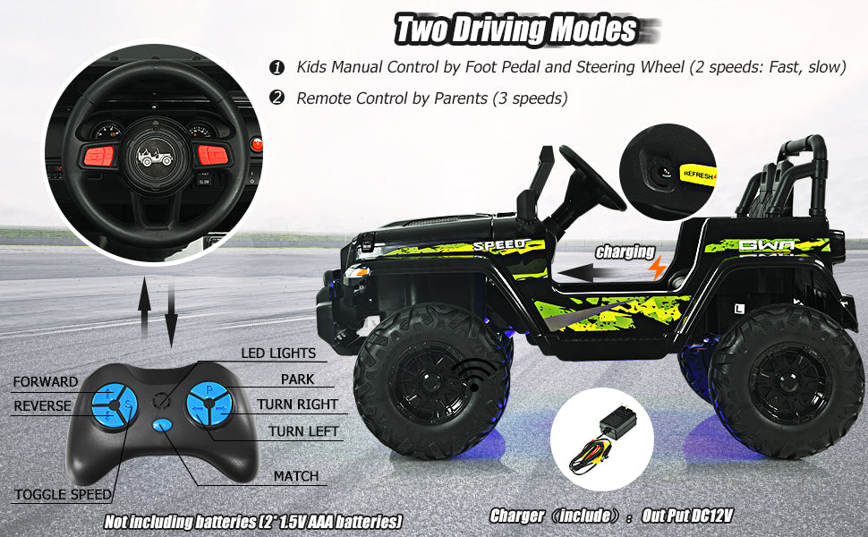 12V Kids Ride-on Jeep Car Electric Truck with Parental Remote Control