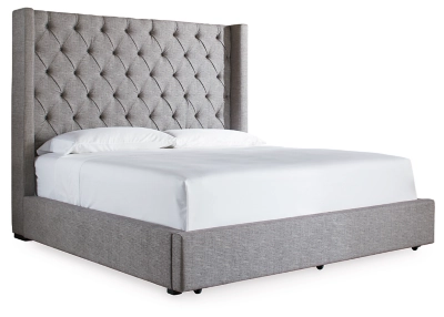 Sorinella Queen Upholstered Bed with 1 Large Storage Drawer, Gray, large