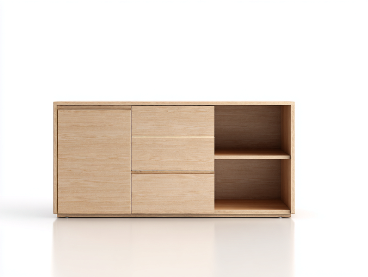 Commode en bois clair 120x45x80 cm - finition naturelle - espace de rangement ouvert - design contemporain-Nestlego