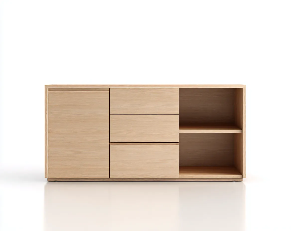 Commode en bois clair 120x45x80 cm - finition naturelle - espace de rangement ouvert - design contemporain-Nestlego