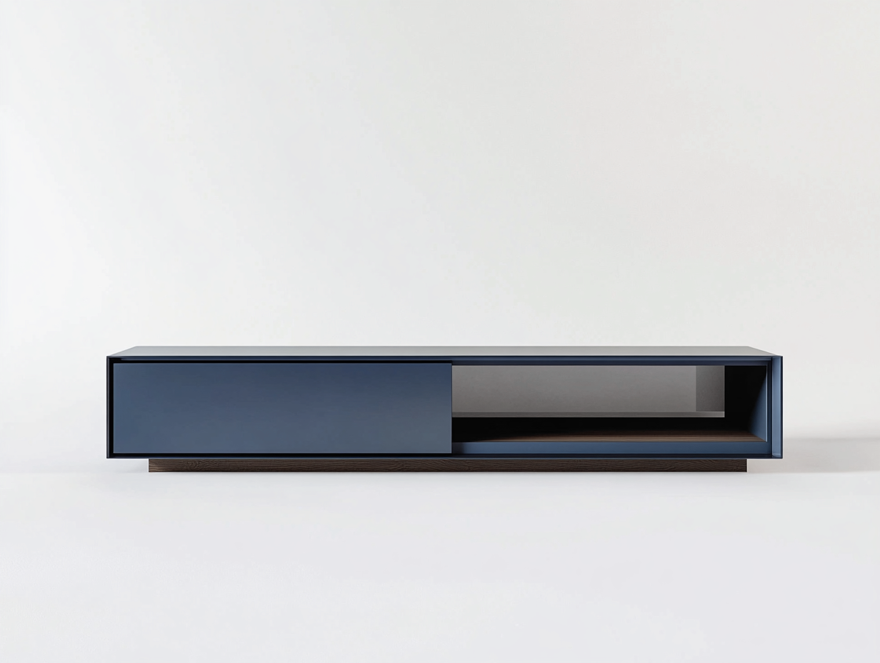 Meuble TV en bois MDF 180x40x42 cm - bleu marine - design contemporain avec espace de rangement ouvert-Nestlego