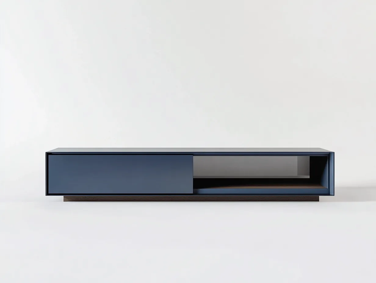 Meuble TV en bois MDF 180x40x42 cm - bleu marine - design contemporain avec espace de rangement ouvert-Nestlego