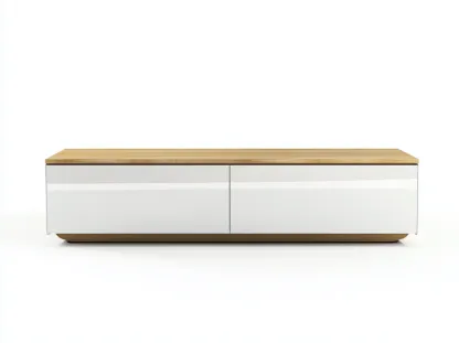 Meuble TV bois chêne clair 160x40x45 cm - blanc brillant/chêne clair - design moderne avec rangement fermé-Nestlego