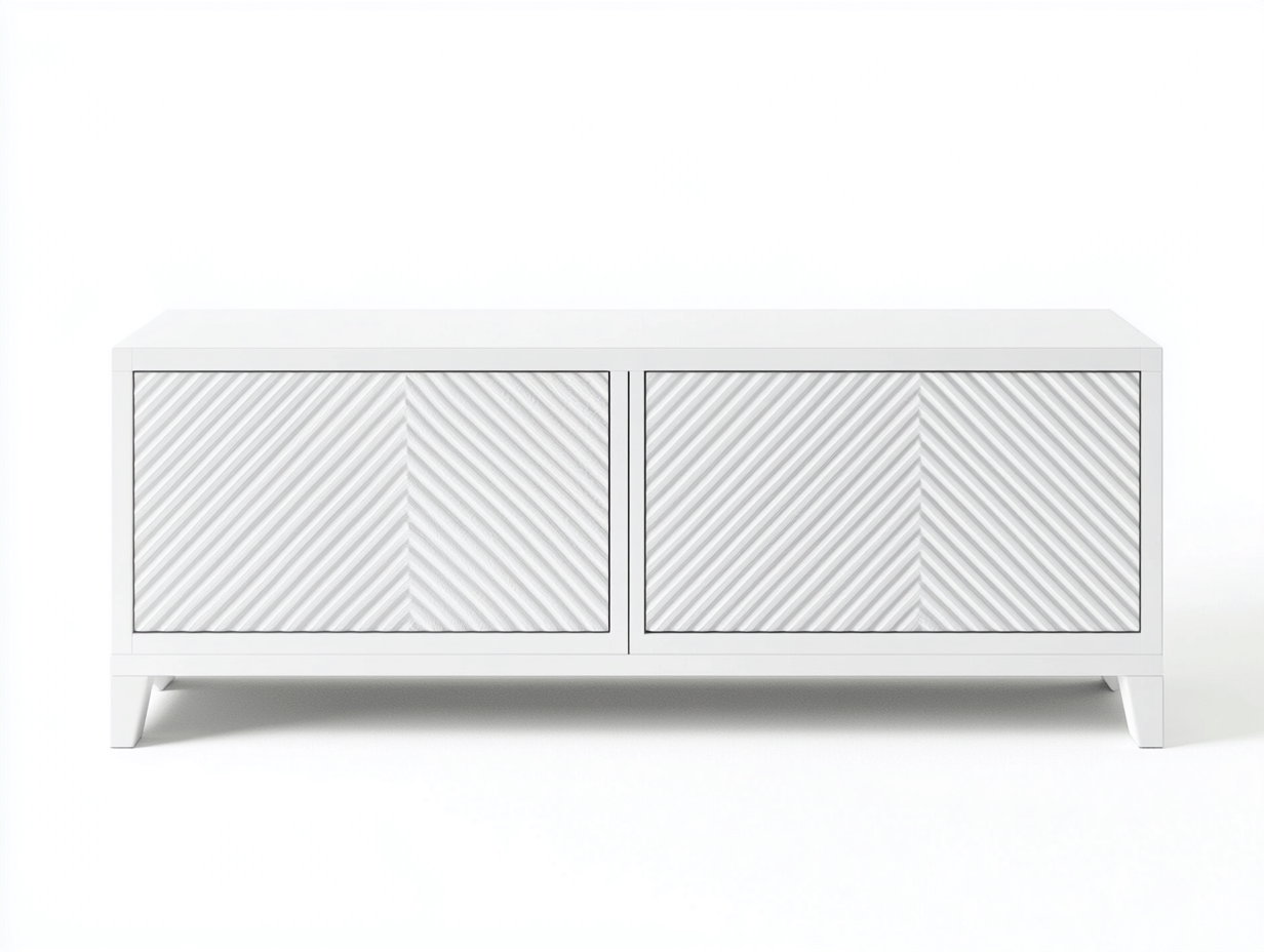 Meuble TV en bois MDF 150x40x65 cm - blanc - design moderne à portes rainurées diagonales-Nestlego