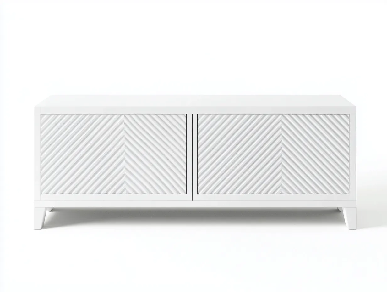 Meuble TV en bois MDF 150x40x65 cm - blanc - design moderne à portes rainurées diagonales-Nestlego