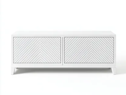 Meuble TV en bois MDF 150x40x65 cm - blanc - design moderne à portes rainurées diagonales-Nestlego