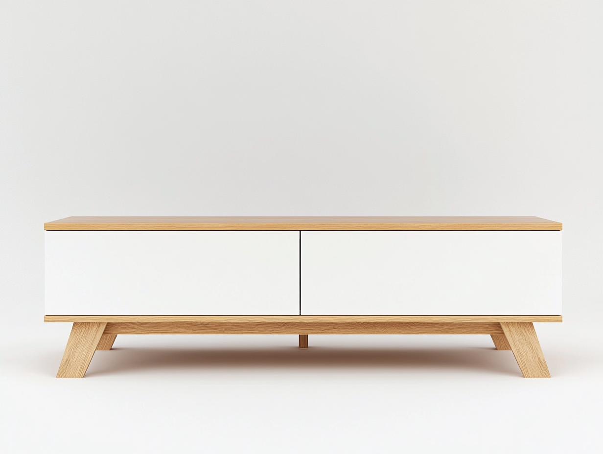 Meuble TV bois chêne clair 150x40x50 cm - blanc/chêne clair - style scandinave avec rangement fermé-Nestlego