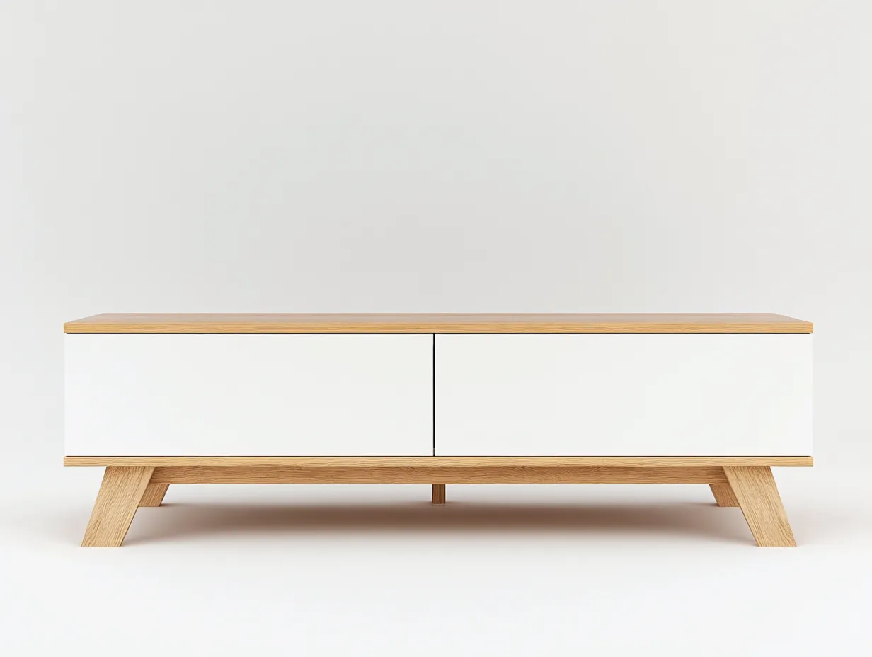 Meuble TV bois chêne clair 150x40x50 cm - blanc/chêne clair - style scandinave avec rangement fermé-Nestlego