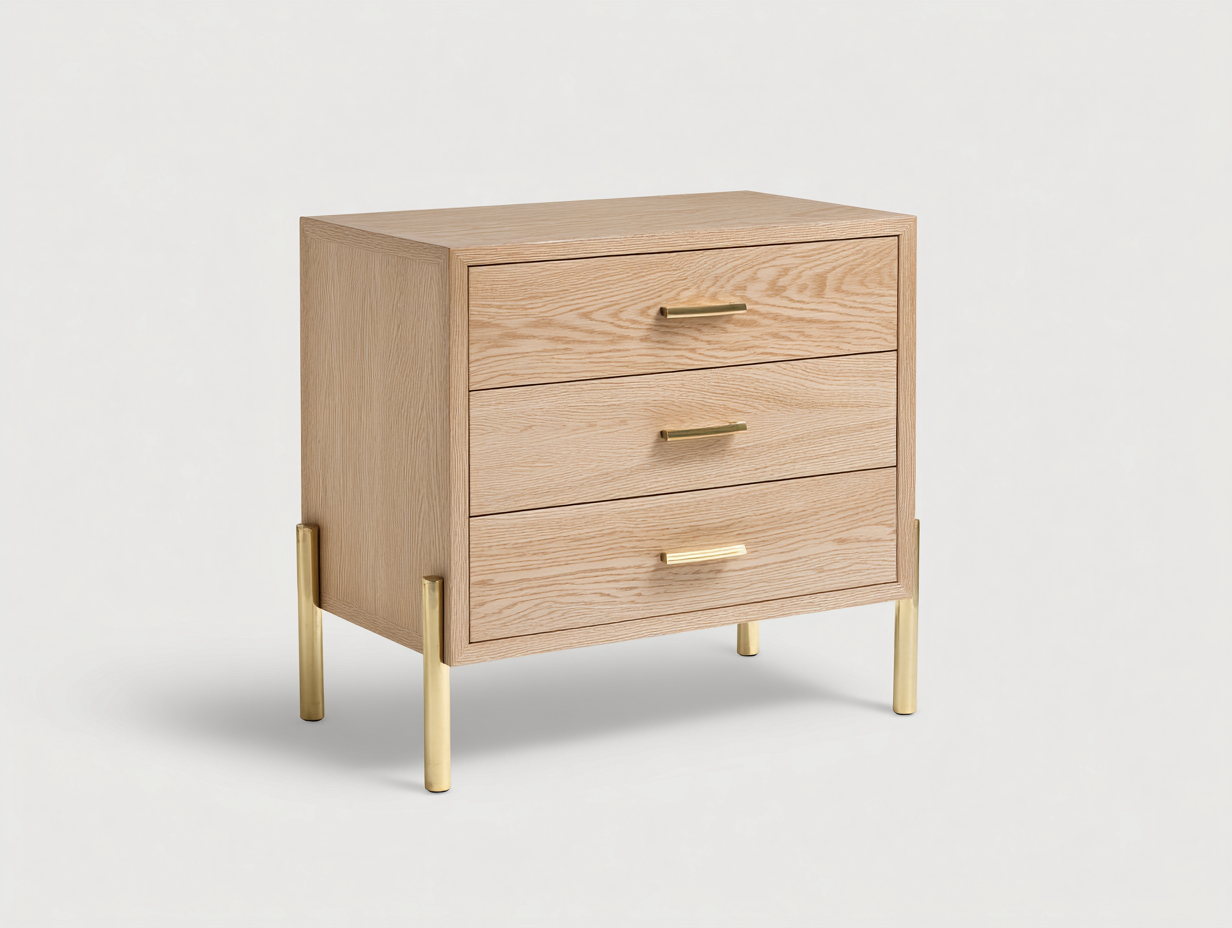 Commode en bois clair 85x42x90 cm - chêne naturel/doré - style moderne - avec espace de rangement-Nestlego