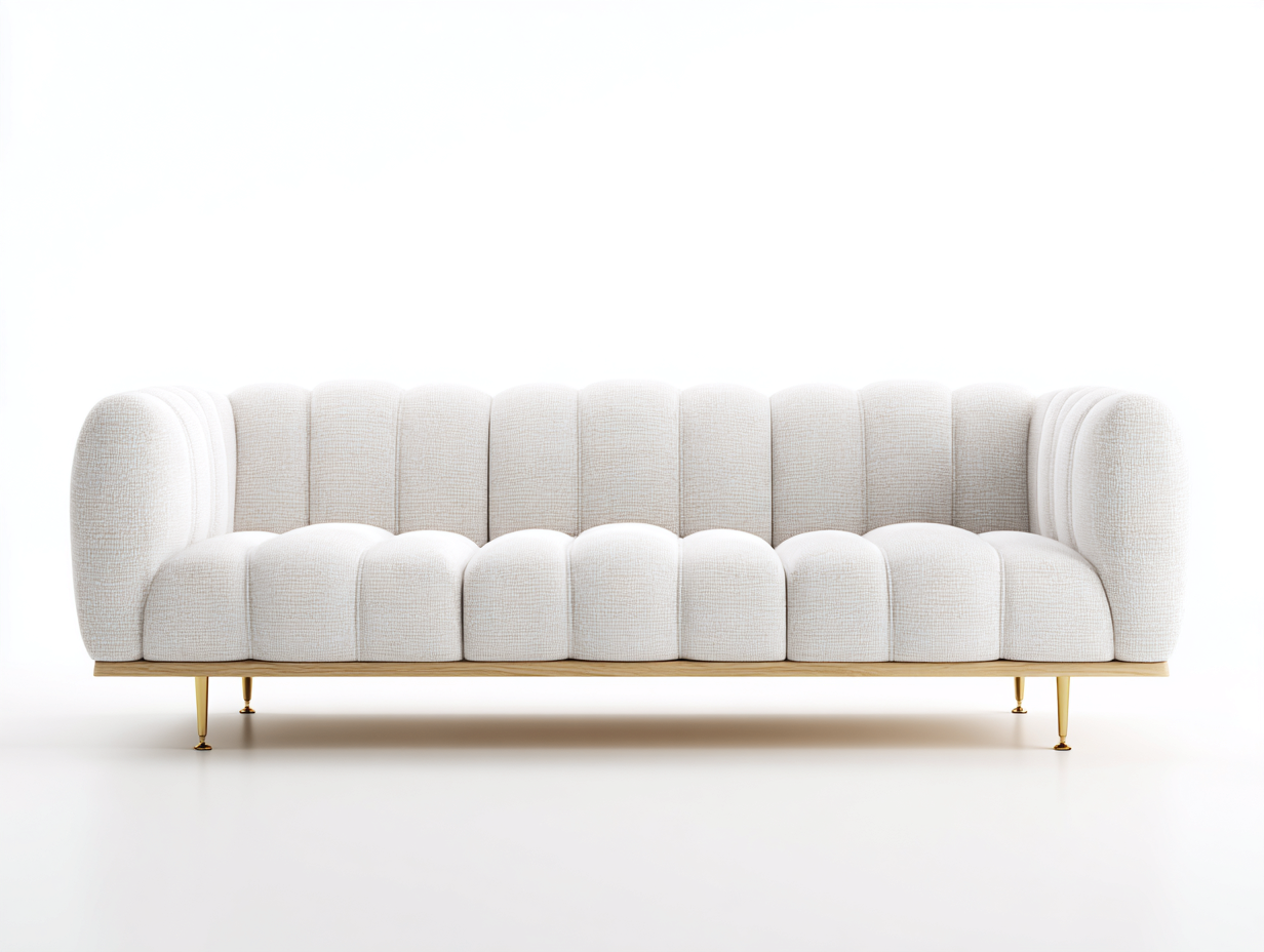 Canapé 3 places en tissu bouclette 210x90x85 cm - blanc - style moderne côtelé avec pieds dorés-Nestlego