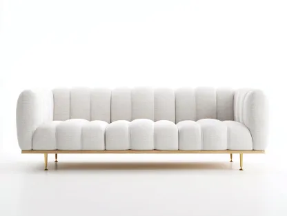 Canapé 3 places en tissu bouclette 210x90x85 cm - blanc - style moderne côtelé avec pieds dorés-Nestlego