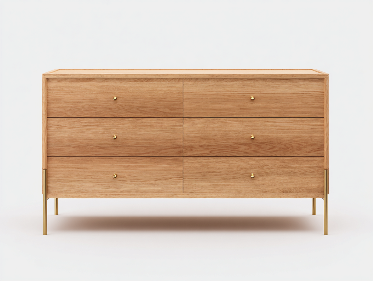 Commode en bois chêne sur pieds dorés 110x42x80 cm - chêne naturel/doré - style contemporain raffiné-Nestlego