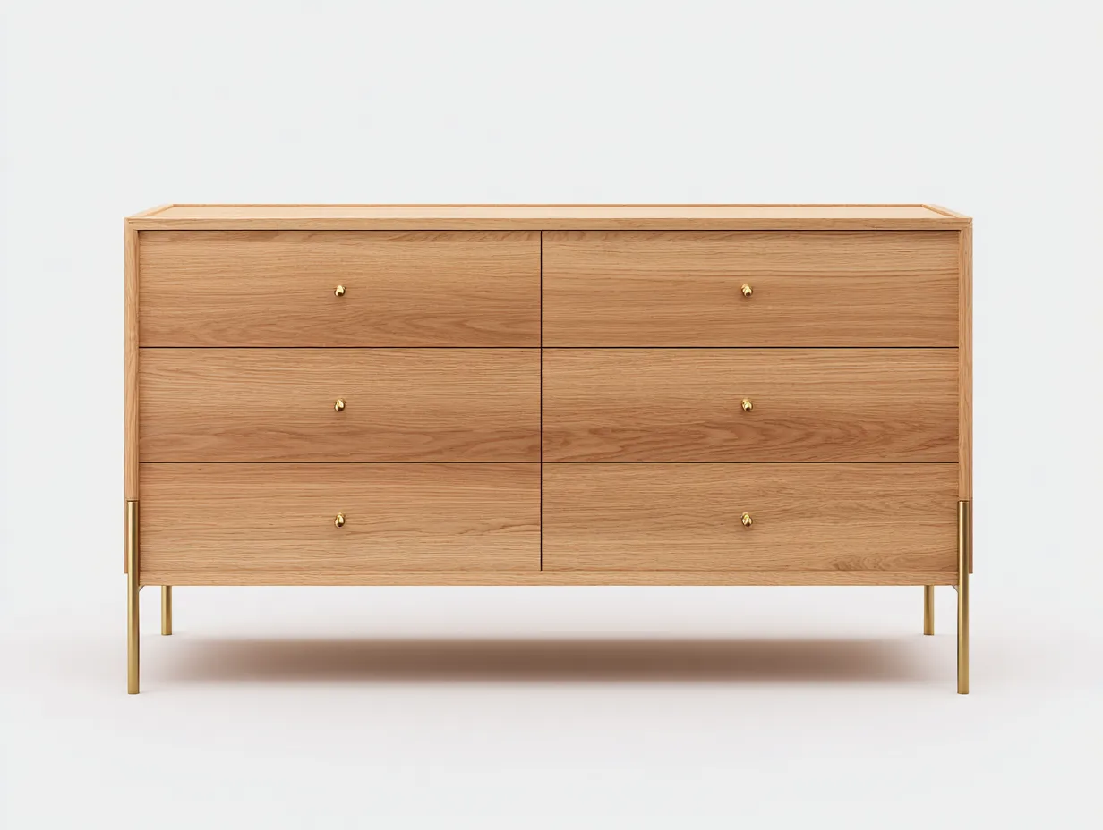 Commode en bois chêne sur pieds dorés 110x42x80 cm - chêne naturel/doré - style contemporain raffiné-Nestlego