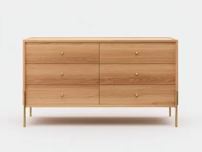 Commode en bois chêne sur pieds dorés 110x42x80 cm - chêne naturel/doré - style contemporain raffiné-Nestlego